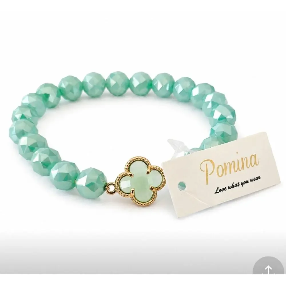 Pomina Crystal Mint Clover Stretch Bracelet New